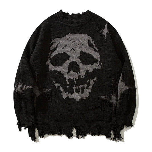 Women’s Stylish Skull Pattern Knitted Pullover – Casual Long Sleeve Crew Neck Top for City Walks and Streetwear - Premium long sleeve tee from Lizard Vigilante - Just $48.88! Shop now at Lizard Vigilante