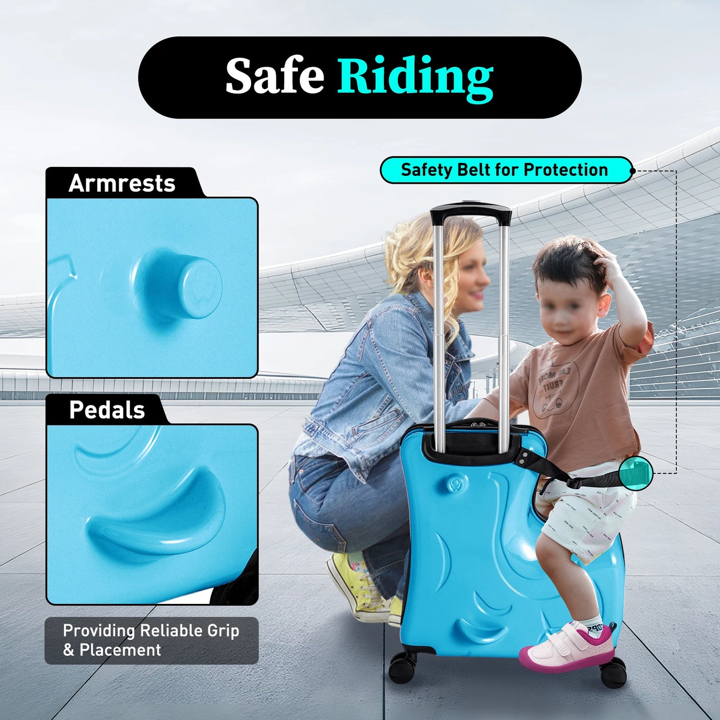 Children's sit ride suitcase 20 Inch kids Travel Trolley Waterproof Slide Rolling Luggage with Lock Blue - Premium  from Lizard Vigilante - Just $135.99! Shop now at Lizard Vigilante