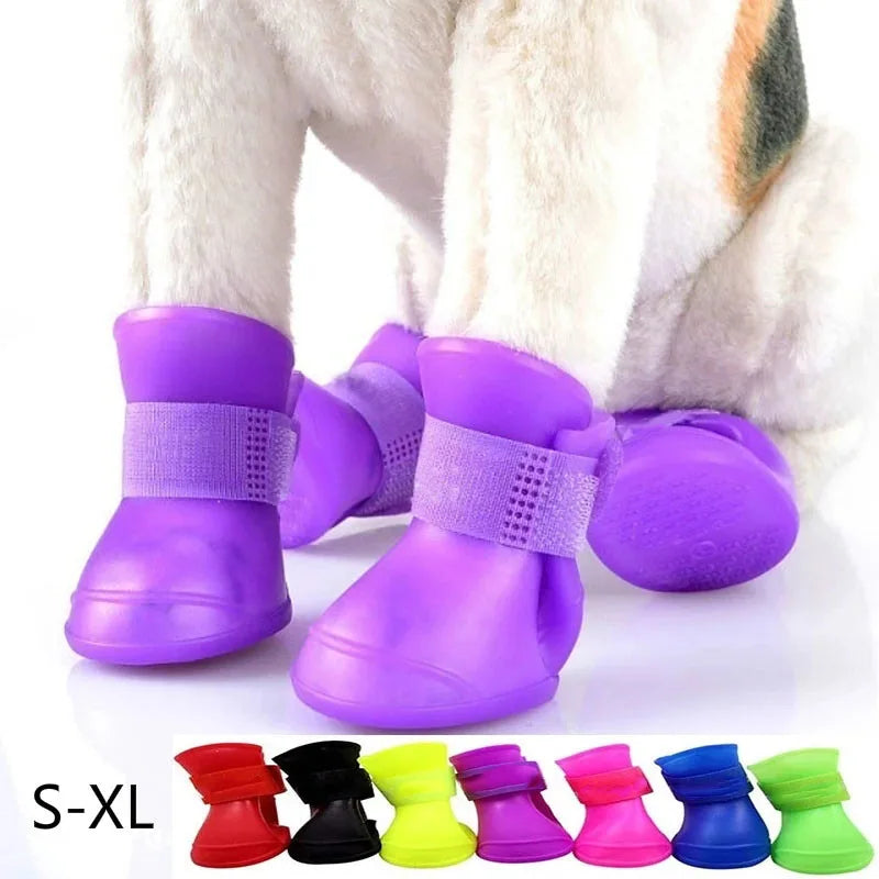 4Pcs Waterproof Anti-Slip Rubber Boots for Dogs & Cats - Pet Rain Shoes for Small, Medium, and Large Pets - Premium pet boots from Lizard Vigilante - Just $15.99! Shop now at Lizard Vigilante