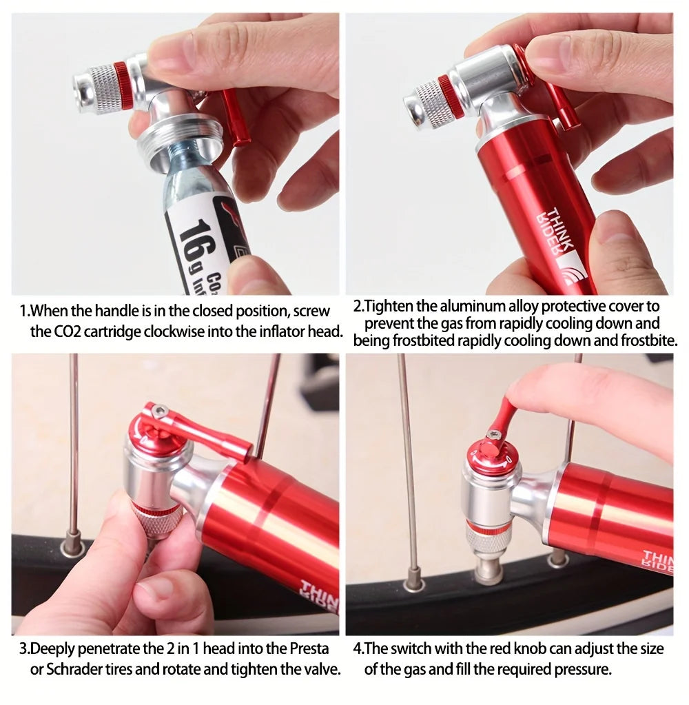 ThinkRider ThunderShot CO₂ Mini Pump — Aluminum Presta/Schrader Bike Tire Inflator For Road, MTB & Gravel