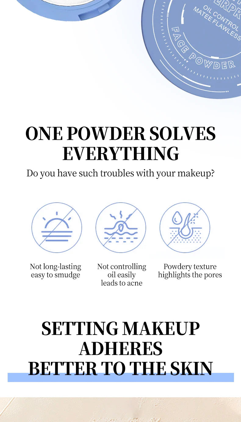 Ocheal Matte Face Setting Powder Oil-control Lightweight Radiant Foundation Pressed Powder Face Full Coverage Makeup Cosmetic