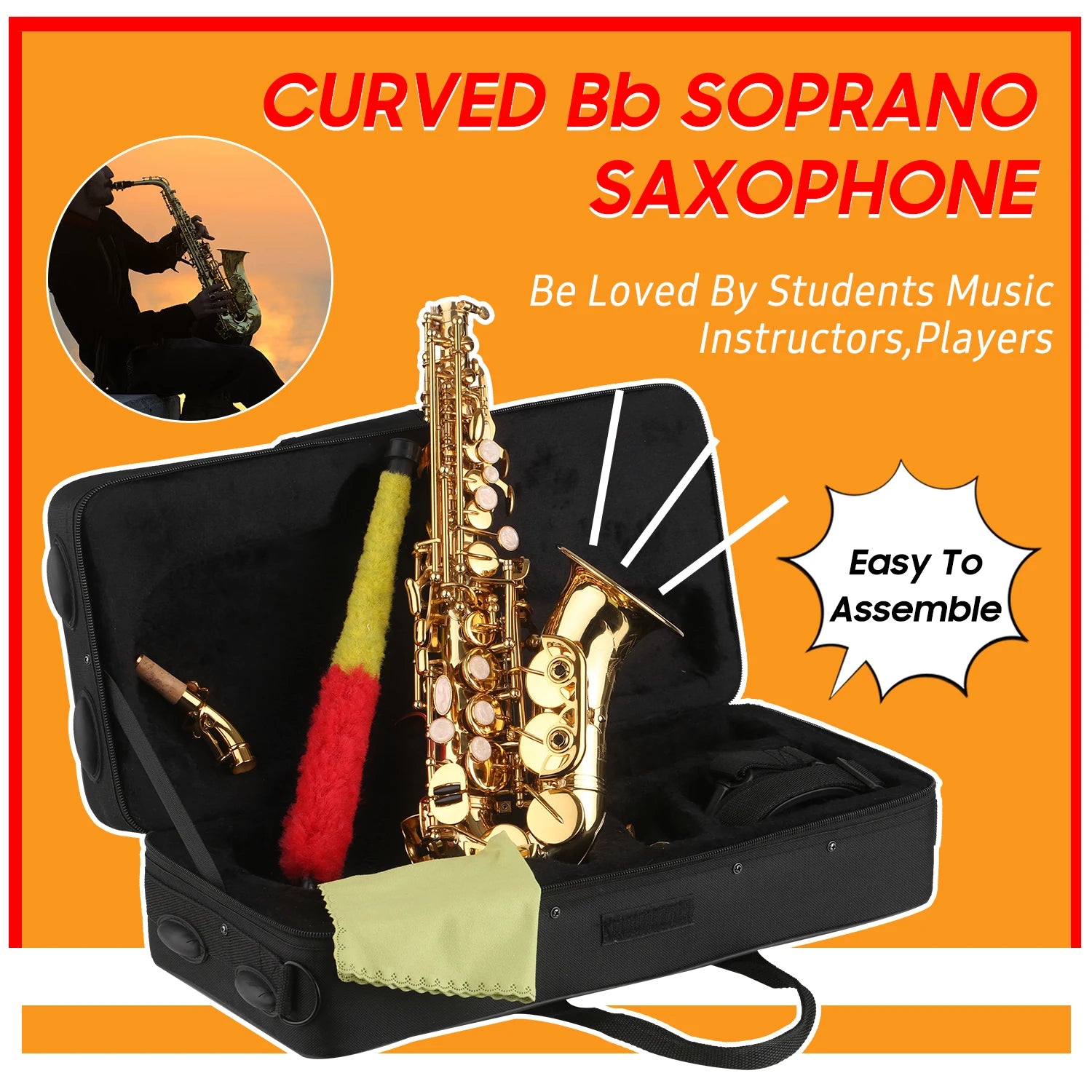 Bb Soprano Saxophone - Gold Lacquered Brass Sax with Case and Accessories for Musicians - Premium Saxophone from dsers - Just $288.88! Shop now at Lizard Vigilante