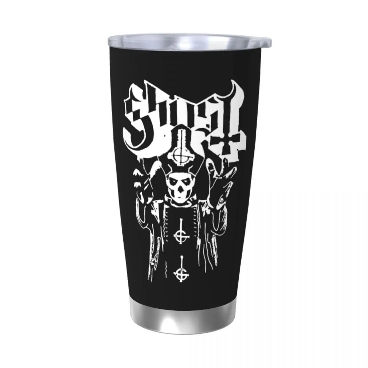 Ghost Heavy Metal 20oz Insulated Tumbler with Straw – Stainless Steel Coffee Mug for Hot & Cold Drinks - Premium tumbler from Lizard Vigilante - Just $28.88! Shop now at Lizard Vigilante