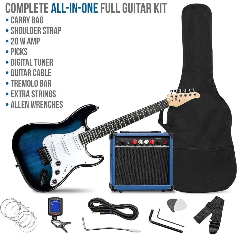 39 inch Electric Guitar Kit for Dummies Bundle with 20w Amplifier, Digital Clip On Tuner, Six Strings, Two Picks, Tremolo Bar,Shoulder Strap - Premium Electric Guitar from Lizard Vigilante - Just $234.56! Shop now at Lizard Vigilante