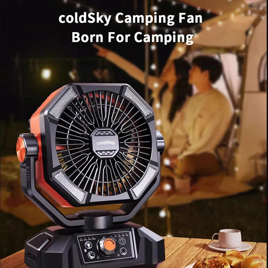 coldSky 20000mAh Apocalypse-Ready Camping Fan & 4-LED Lantern Combo – 8-Speed Tactical Wind Beast with Remote Oscillation