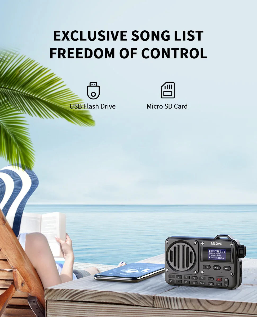 MLOVE BV800 Super-Portable Bluetooth Speaker with FM Radio,LCD Screen Display, Antenna, AUX Input, USB Disk, TF Card, MP3 Player