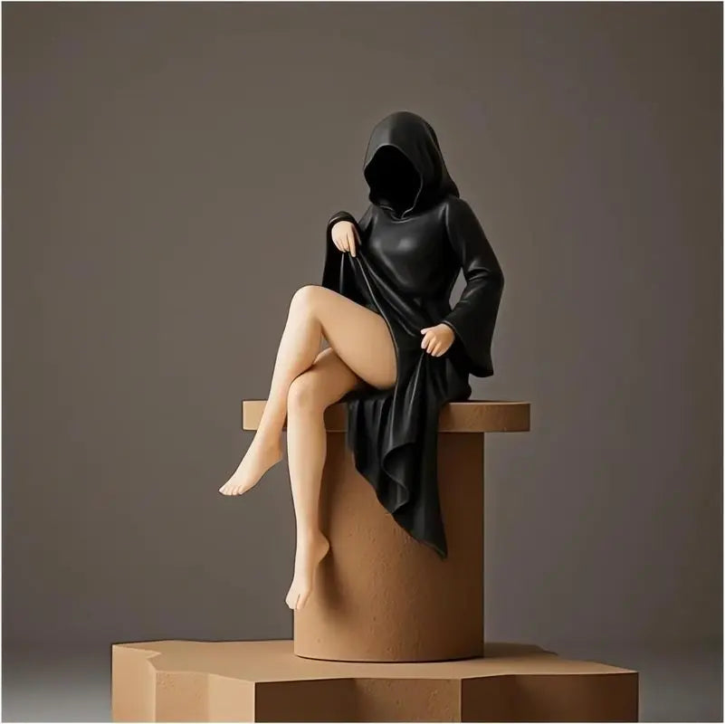 Gothic Statue Sitting Women Resin Ornaments Mysterious Bookshelf Sculptures Ghost Black Horror Robe Desktop Home Room Decor