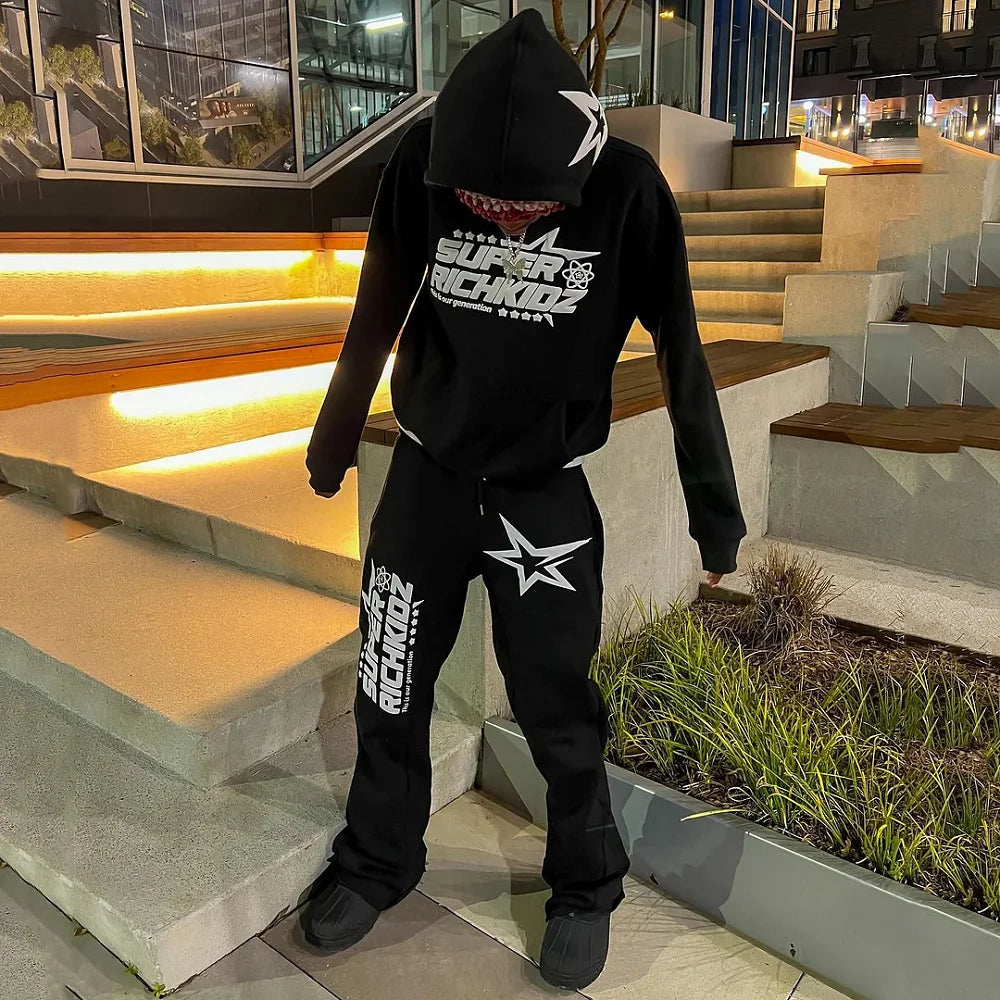 Y2K Heatwave: Oversized Flared Hoodie Set – LV Street Echo Edition - Premium hoodie set from dsers - Just $46.99! Shop now at Lizard Vigilante