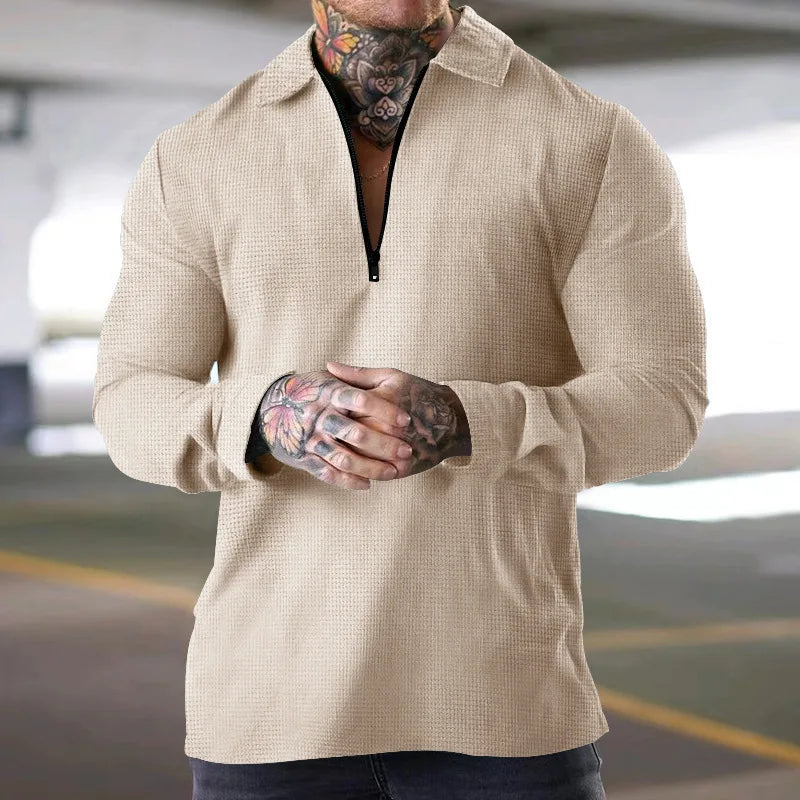 Sweatshirts Men Tops Turn Down Collar Zipper Polo Top Full Sleeve Casual Regular Solid Sweatshirt Splice Simple Autumn Winter - Premium  from Lizard Vigilante - Just $0.99! Shop now at Lizard Vigilante
