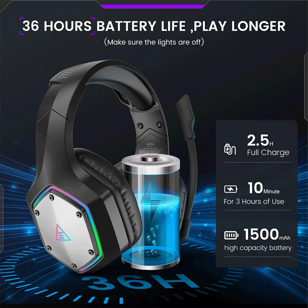 EKSA E1000 WT 2.4GHz Wireless Gaming Headset - 7.1 Surround Sound, Low Latency Headphones with ENC Mic for PC, PS5, PS4, Xbox - Premium headphones from Lizard Vigilante - Just $66.99! Shop now at Lizard Vigilante