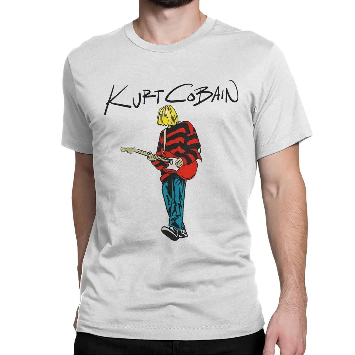 Men's Kurt Cobain Guitar T Shirts Rock-Nirvana 100% Cotton Tops Awesome Short Sleeve Round Collar Tees Original T-Shirt - Premium tee from Lizard Vigilante - Just $23.99! Shop now at Lizard Vigilante