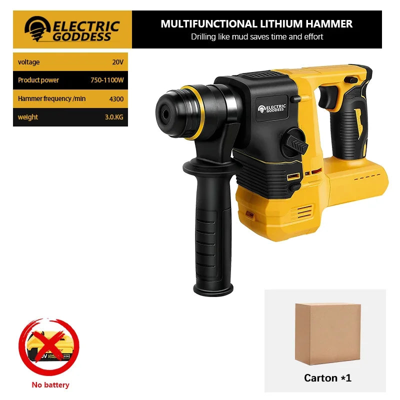 Electric Goddess 20V Cordless Brushless Impact Hammer Drill – Multifunctional, Rechargeable Power Tool for Dewalt Batteries – Drill, Hammer, and Pick Action with Adjustable Modes - Premium  from dsers - Just $161.08! Shop now at Lizard Vigilante