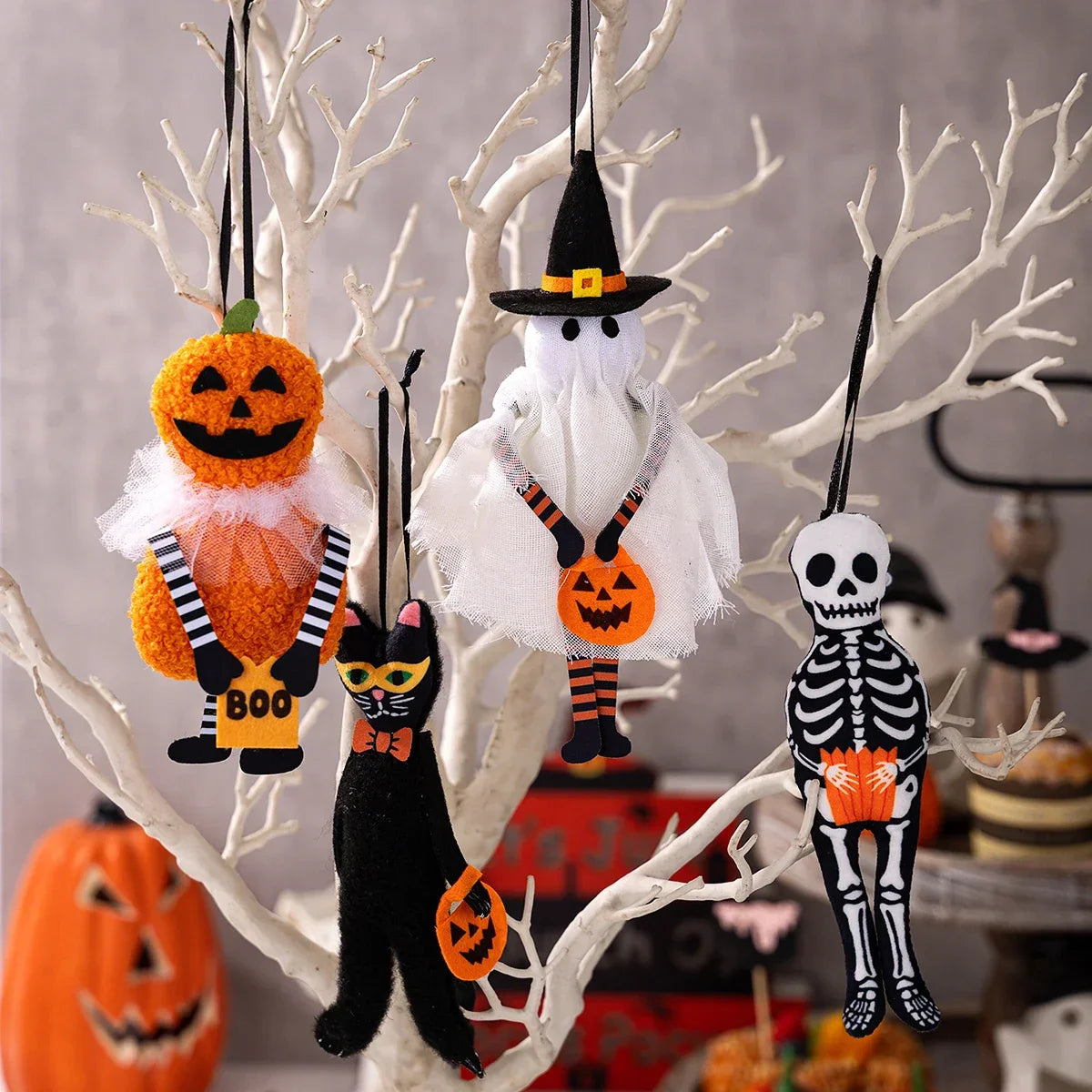 Halloween Hanging Decor - Spooky Black Cat Pumpkin Ghost Skull Ornament for Home Party