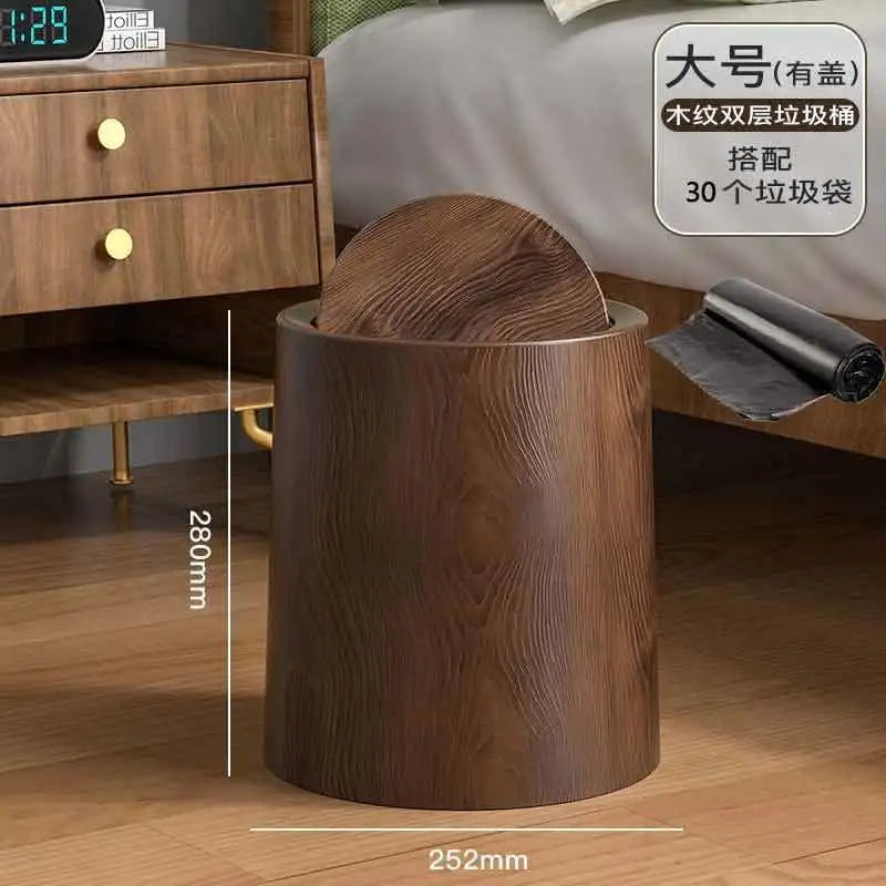 Large Wooden Trash Can for Office Living Room Bathroom Home Kitchen Vintage Retro Waste Bin