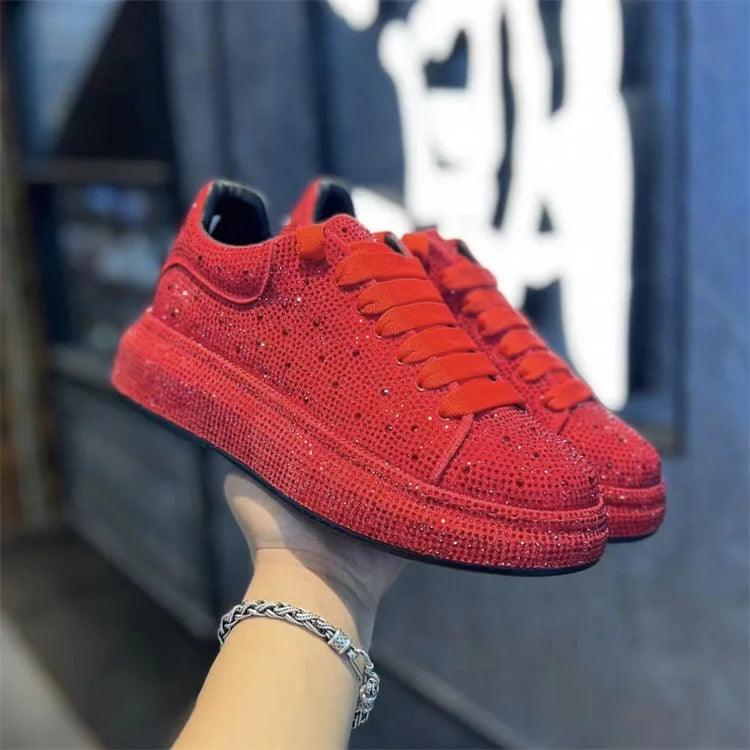 Luxury Designer Fashion Men's Red Black Rhinestone Platform Shoes Casual Flats Male Rock Hip-hop Walking Sneakers - Lizard Vigilante