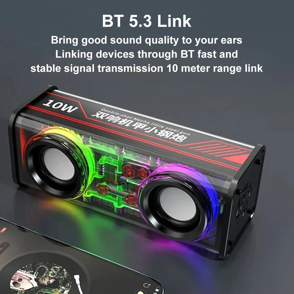 Bluetooth 5.0 Dual Speakers Wireless RGB1800mAh Transparent Mecha Speakers  Light Effect Loudspeaker Bass Subwoofer Mini Speaker