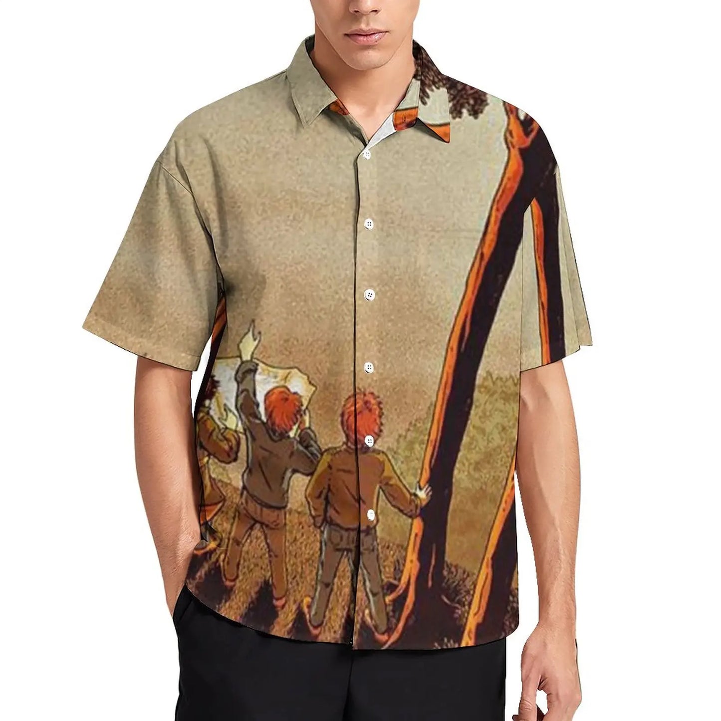 Retro Goonies Print Hawaiian Beach Shirt – 80s Classic Movie-Inspired Casual Button-Up for Men, Plus Size - Premium beach shirt from Lizard Vigilante - Just $26.88! Shop now at Lizard Vigilante