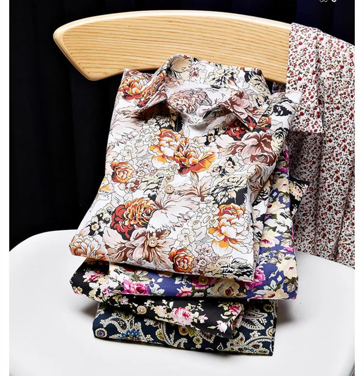 Size M- 5XL 2024 New Summer Mens Long Sleeve Hawaiian Shirts Cotton Casual Floral Shirts Wave Regular Mens Clothing Fashion CS11