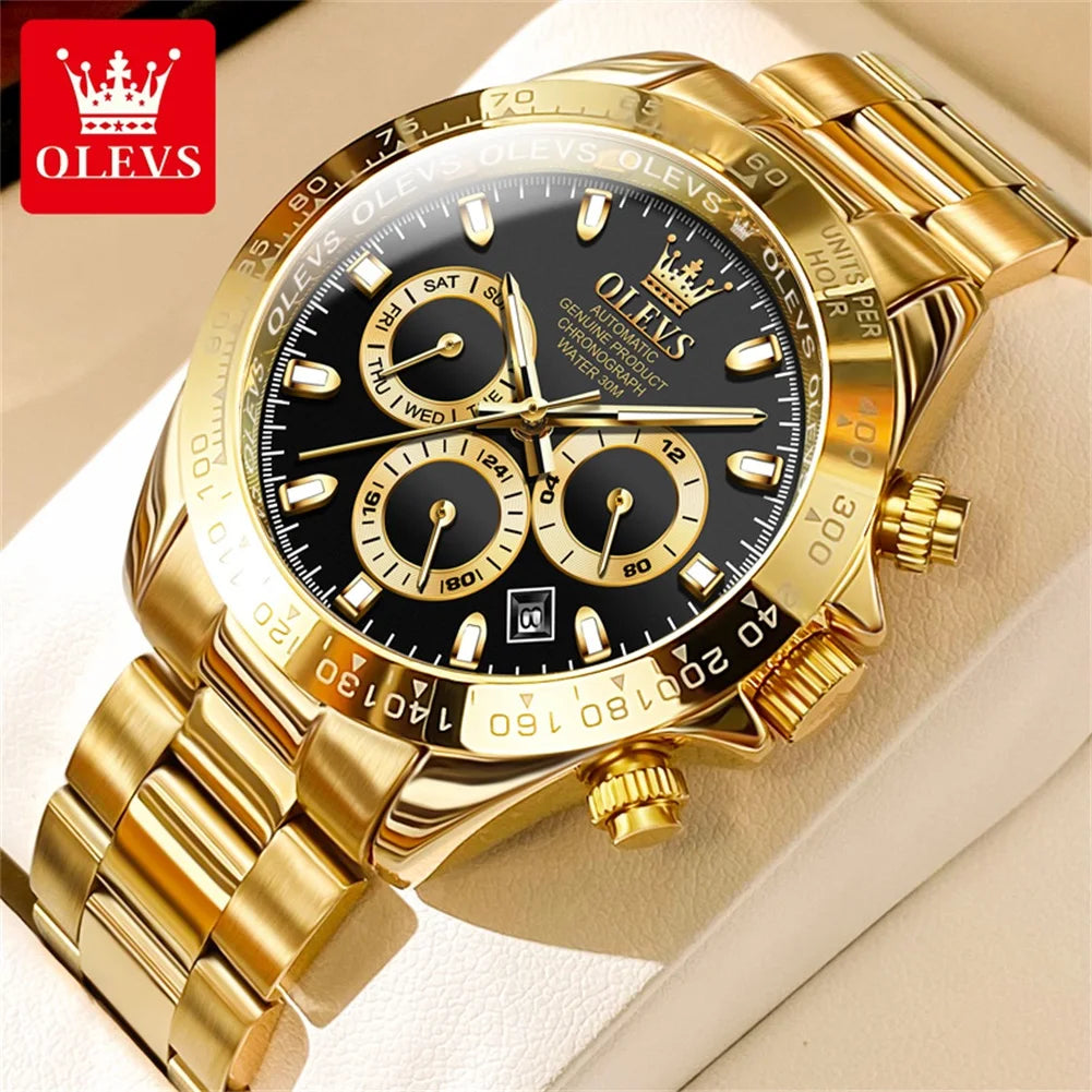 OLEVS Original Gold Watch for Men Automatic Mechanical Multifunctional Three Small Dials Luxury Brand Men's Wristwatch Upgraded - Premium  from Lizard Vigilante - Just $139.99! Shop now at Lizard Vigilante