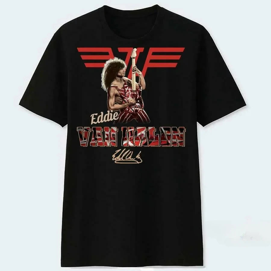 Eddie Van Halen Signature Black T-Shirt | Unisex Heavyweight Casual Tee | 2024 New Arrival - Premium T-shirt from Lizard Vigilante - Just $23.88! Shop now at Lizard Vigilante