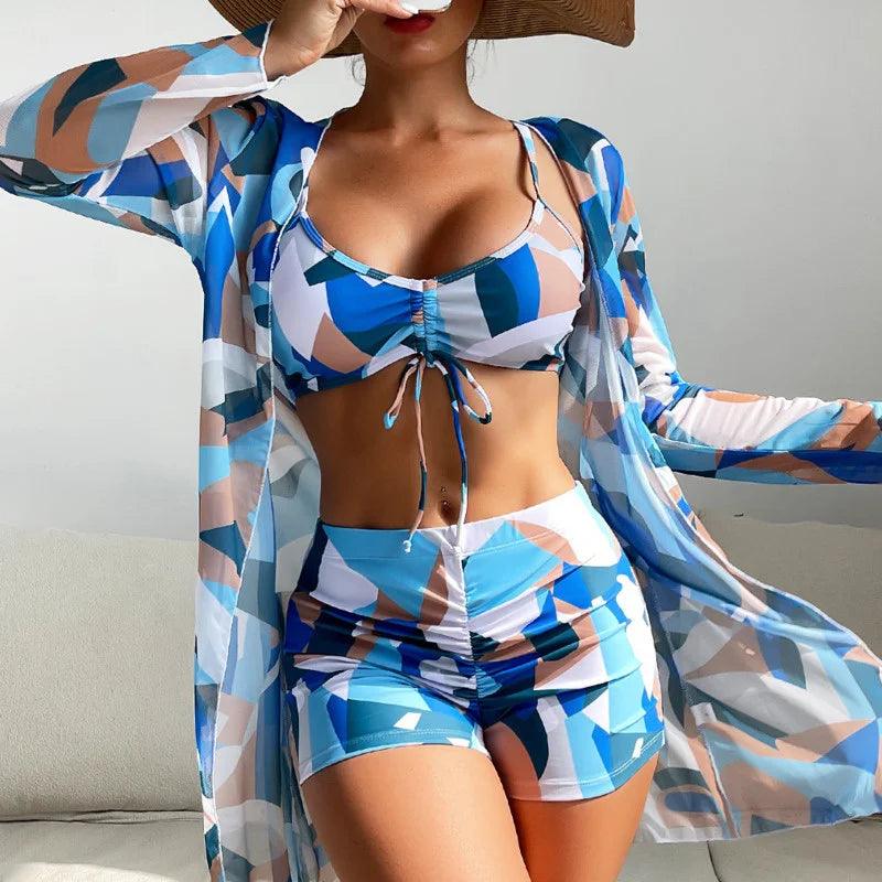 Summer Print Swimsuits Tankini Sets Female Swimwear Push Up For Beach Wear Three-Piece Bathing Suits Pool Women's Swimming Suit - Lizard Vigilante