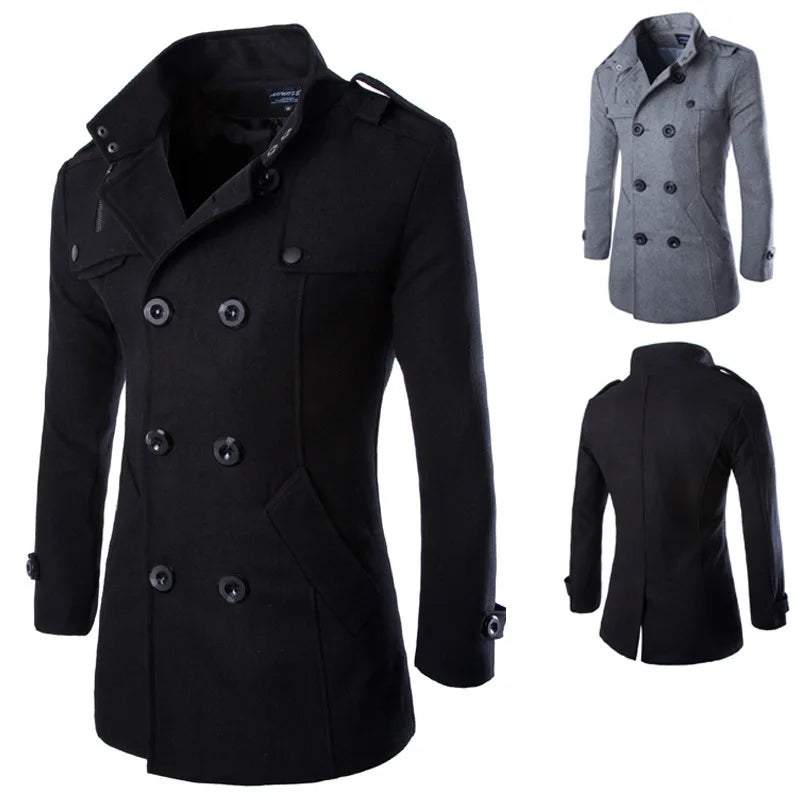 Men's Overcoat Trench Coat Winter Wool & Blends Double-Breasted Pea Coat – Stylish England-Inspired Outerwear - Premium  from Lizard Vigilante - Just $92.99! Shop now at Lizard Vigilante