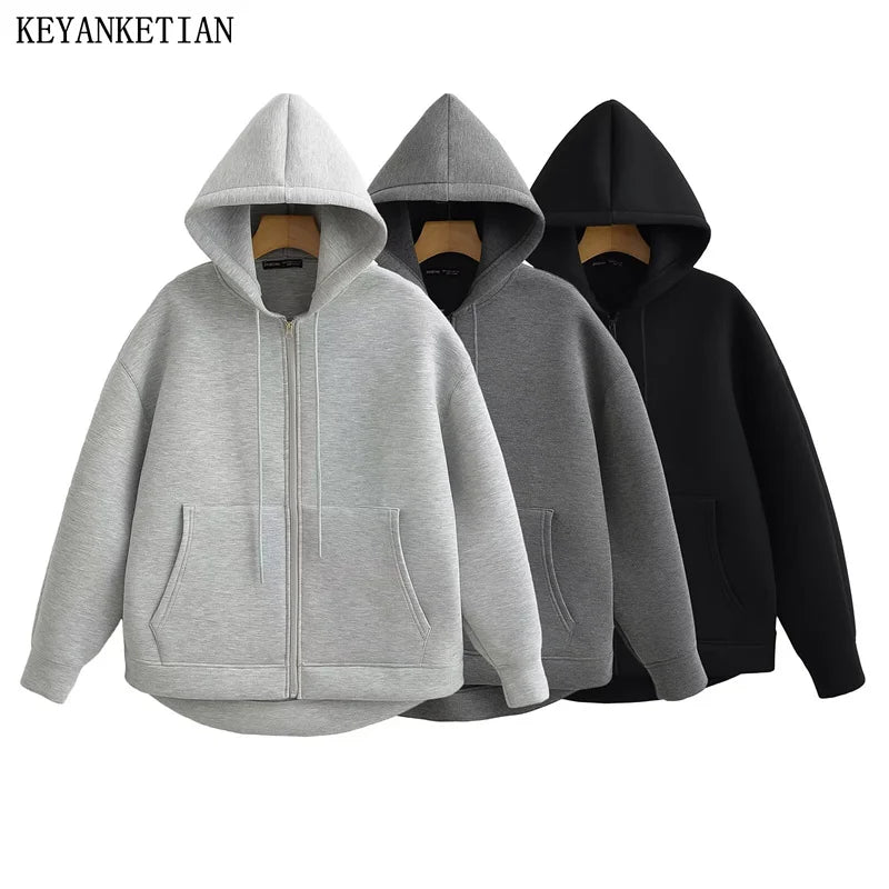 Unisex Zipper Hoodie Double Pockets Oversize Winter High Street Loose Sweatshirts Outerwear Tops - Premium hoodie from Lizard Vigilante - Just $49.95! Shop now at Lizard Vigilante