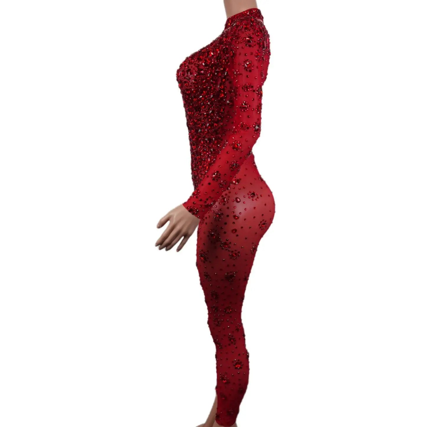 Gorgeous Rhinestone Jumpsuit - Sexy Long-Sleeved Performance Wear for Nightclub Singers & DJs - Premium Cosplay Costumes from Lizard Vigilante - Just $224.49! Shop now at Lizard Vigilante