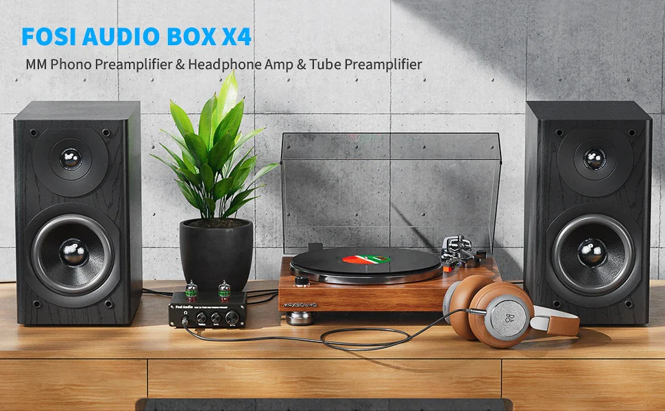 Fosi Audio Phono Preamp for Turntable Phonograph Preamplifier With 5654W Vacuum Tube Amplifier HiFi BOX X4