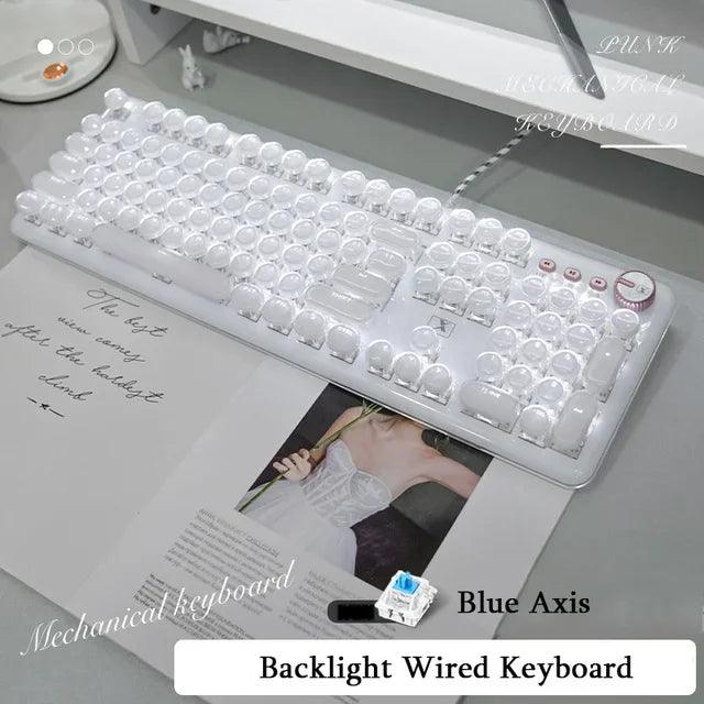 Crystal Ice Mechanical Keyboard Full Transparent Punk Nearly Invisible Wired Keyboard White Light Blue Axis Knob Version Punk Single Keyboard - Lizard Vigilante