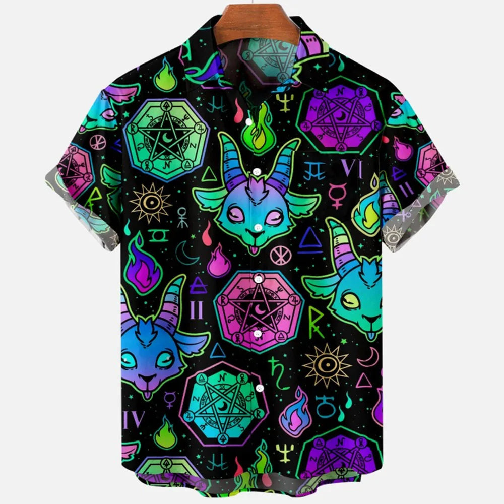 Devil Horror 3d Print Hawaiian Shirt Men Clothes Loose Breathable Men's Shirts Summer Male Shirt Male Clothes Short Sleeve Shirt - Lizard Vigilante