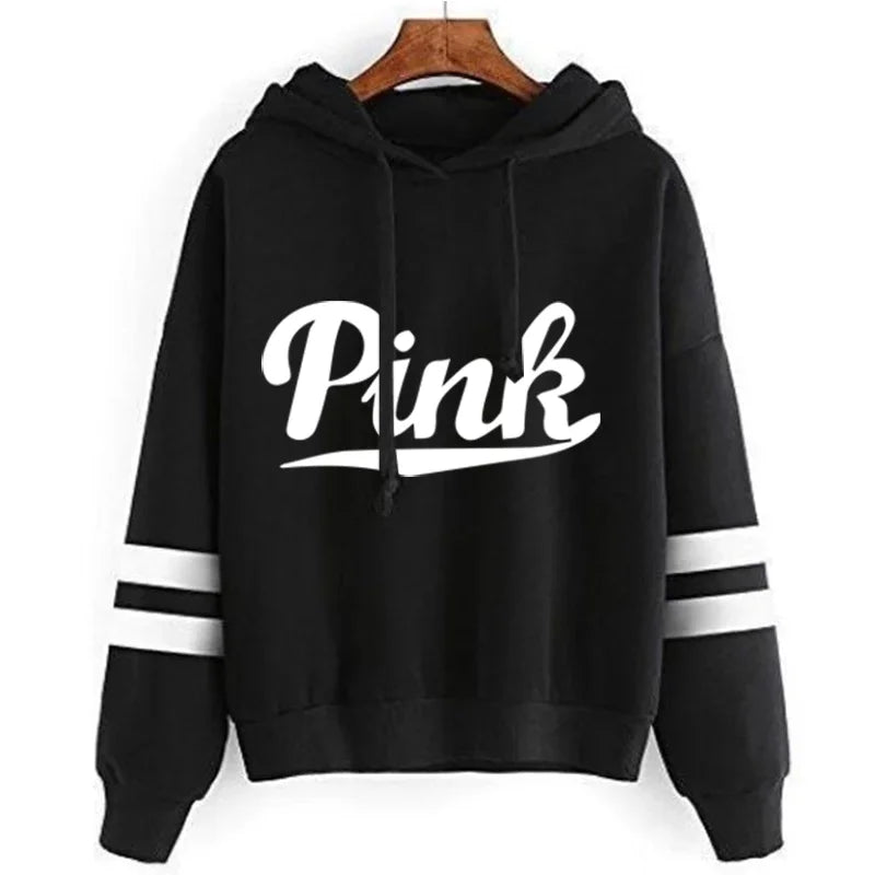 Pink New Autumn Womens Hoodie Long-Sleeved Lazy Style Top Daily Striped Slim Fit Sweatshirts Solid Color Versatile Casual Tracksuit - Premium Long-sleeve hoodie from Lizard Vigilante - Just $28.97! Shop now at Lizard Vigilante