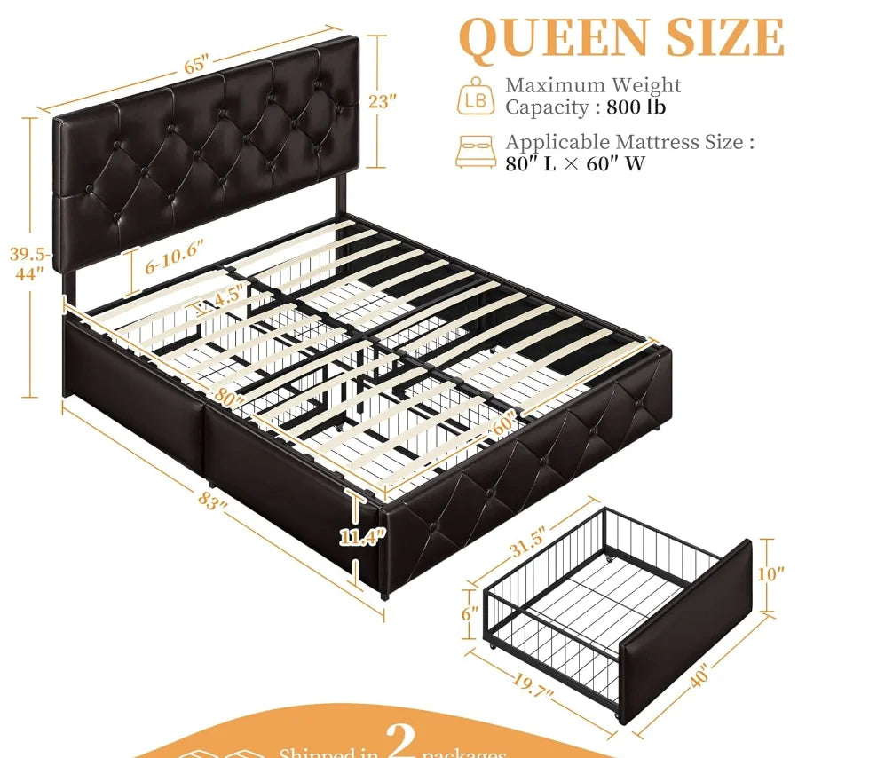 🔥👑 Queen Leather Fortress: The 800LB Bed Throne With Steel Drawers 🤘