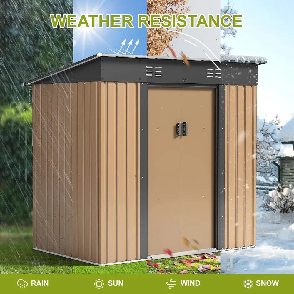 Outdoor Storage Shed 6x4 FT - Metal Garden Shed with Anti-Corrosion Steel Construction and Sloping Roof for Backyard Organization - Premium shed from Lizard Vigilante - Just $218.88! Shop now at Lizard Vigilante