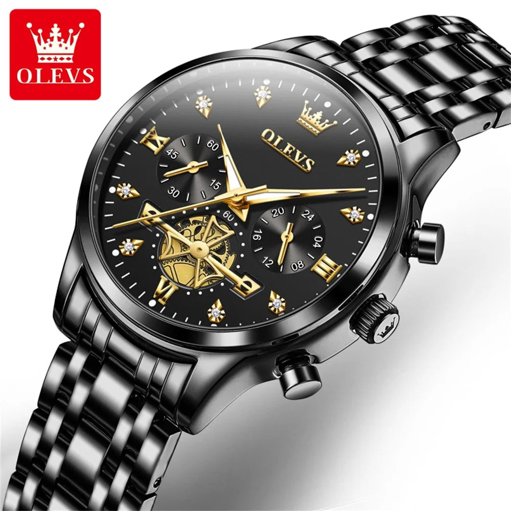 OLEVS New Flywheel Design Luxury Couple Watch Waterproof Moon Phase Chronograph Brand Original Quartz Wrist Watch for Men Women - Premium  from Lizard Vigilante - Just $50.99! Shop now at Lizard Vigilante