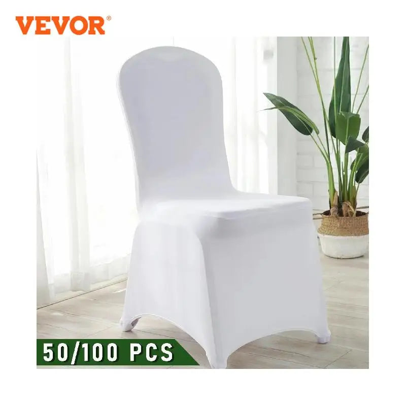 VEVOR Universal Spandex Stretch Wedding Chair Covers – 12/30/50/100 PCS White Slipcovers for Hotel, Restaurant, Banquet, and Party - Premium chair covers from Lizard Vigilante - Just $62.99! Shop now at Lizard Vigilante