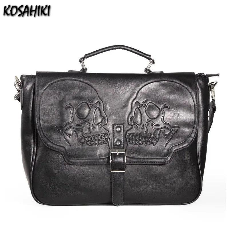 High-Capacity Vintage Gothic Skull Shoulder Bag 2024 Women Punk Fashion Handbags Streetwear Grunge Crossbody Bags Y2k Aesthetic - Lizard Vigilante