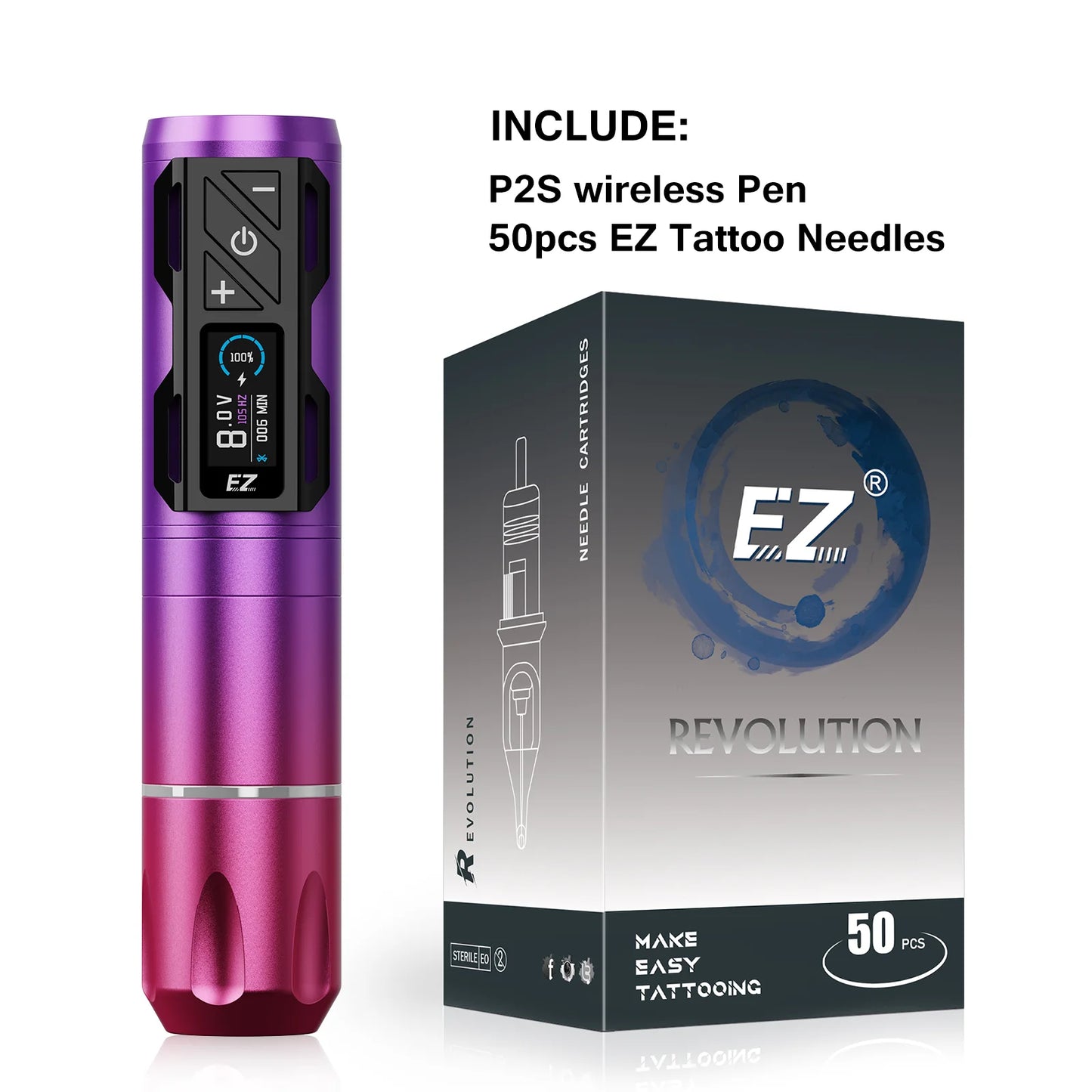 EZ Portex 2S Warpaint Kit — Wireless Tattoo Pen With OLED Power Pack & 50 EZ Cartridges (Brushless Swiss Fury)