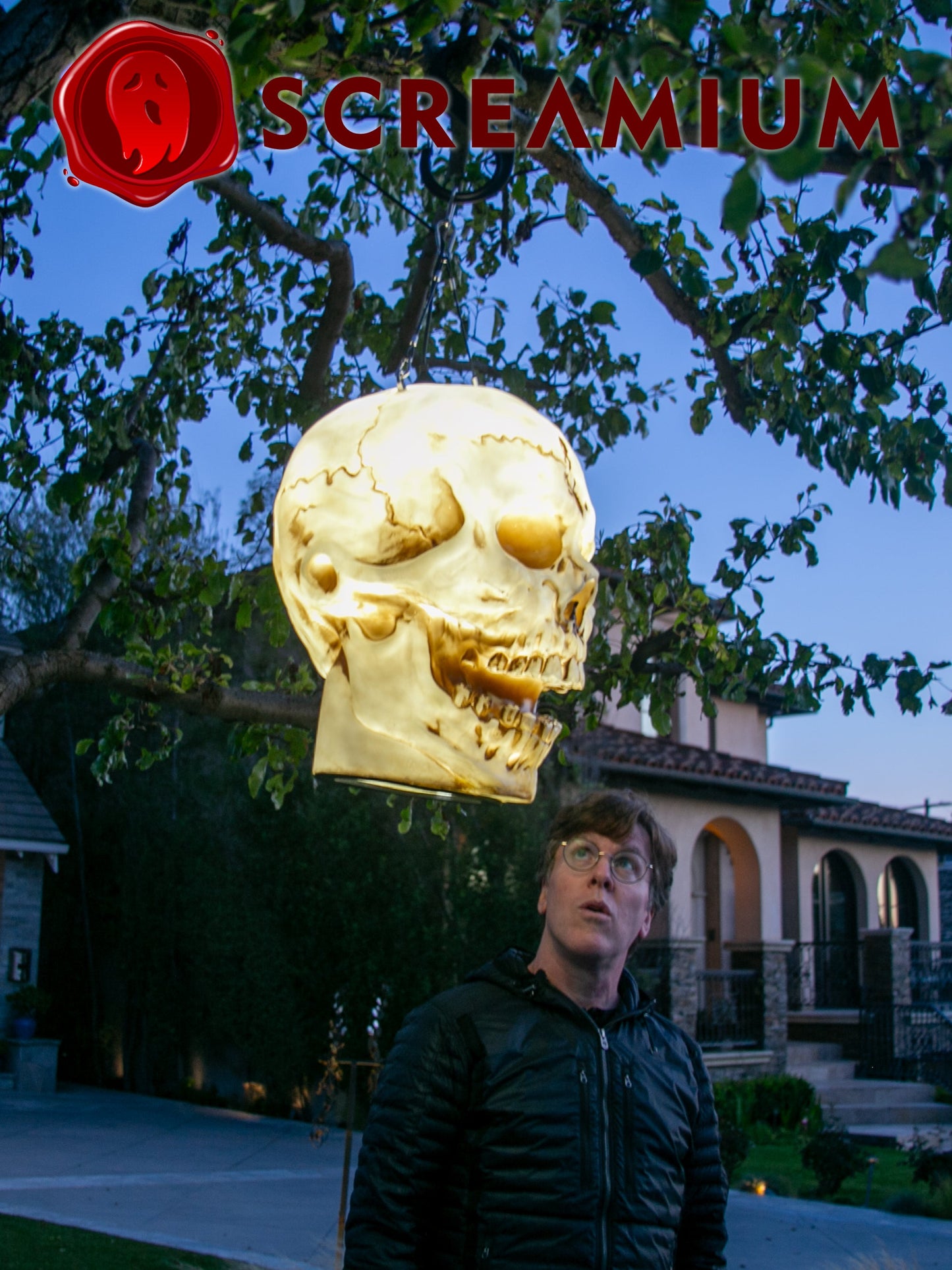 Giant Skull Pendant Lantern Prop 20-Inch-Tall Waterproof Outdoor Halloween Decoration