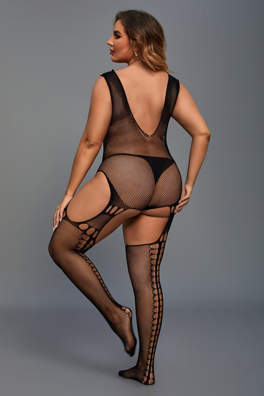 Plus Size Seamless Pothole Bodystocking