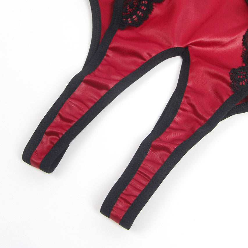 Burgundy Faux Leather Teddy Lingerie