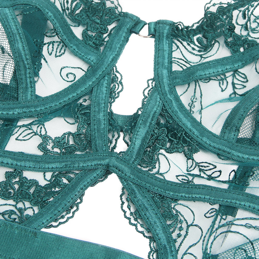 Embroidered Lace Hollow Cut Teddy Lingerie