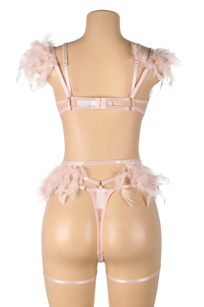 Feather Lace Chain Lingerie Bra Set