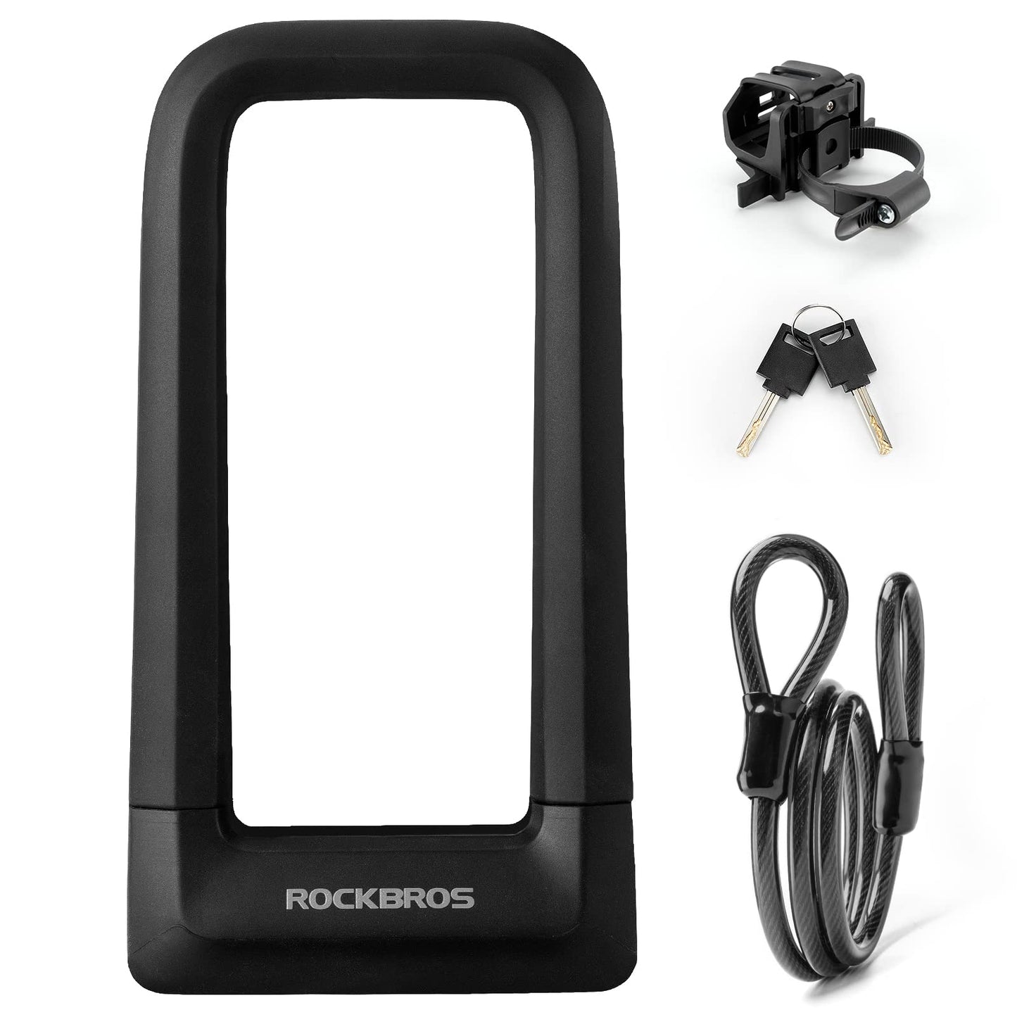 ROCKBROS Bike U Lock, Heavy Duty Anti Theft Bike U Lock with Cable Silicone Cover