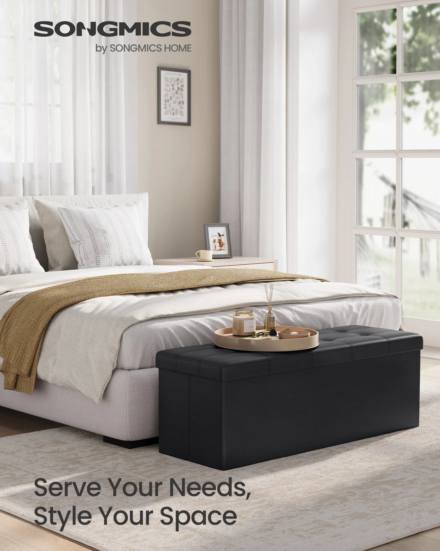 SONGMICS 43 Inches Folding Storage Ottoman Bench, Storage Chest, Footrest, Coffee Table, Padded Seat, Faux Leather - Premium  from Lizard Vigilante - Just $116.99! Shop now at Lizard Vigilante