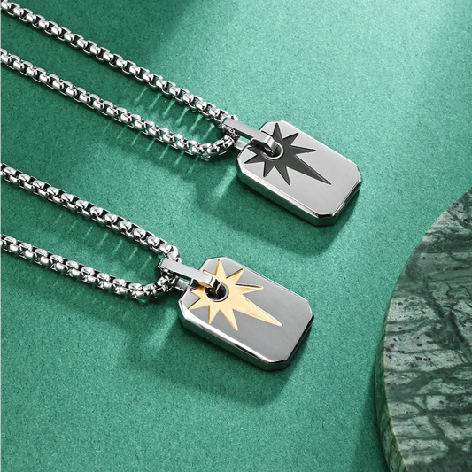 “STARLOCK // Stainless Steel Square Punk Pendant – Men’s Hardcore Star Necklace for Night-Shift Legends” - Premium  from Lizard Vigilante - Just $7.99! Shop now at Lizard Vigilante