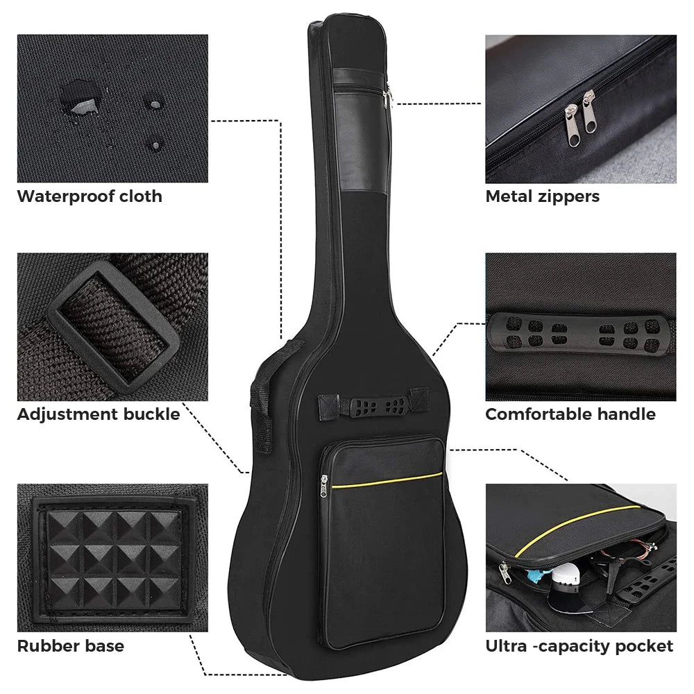 41 Inch Acoustic Guitar Bag Padding Resistant Dual Adjustable Shoulder Strap Guitar Case With Guitar Capo and 5 Guitar Picks - Lizard Vigilante