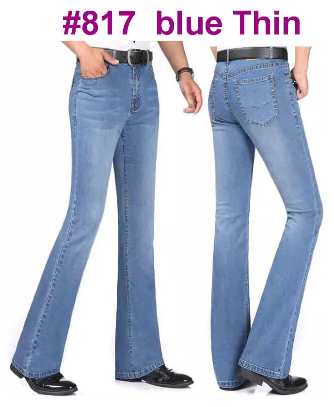 Men's Mid-Rise Elastic Flare Jeans Fashion Men Flare Jeans Men's Denim Pants Multiple Color Size 26-40 - Lizard Vigilante
