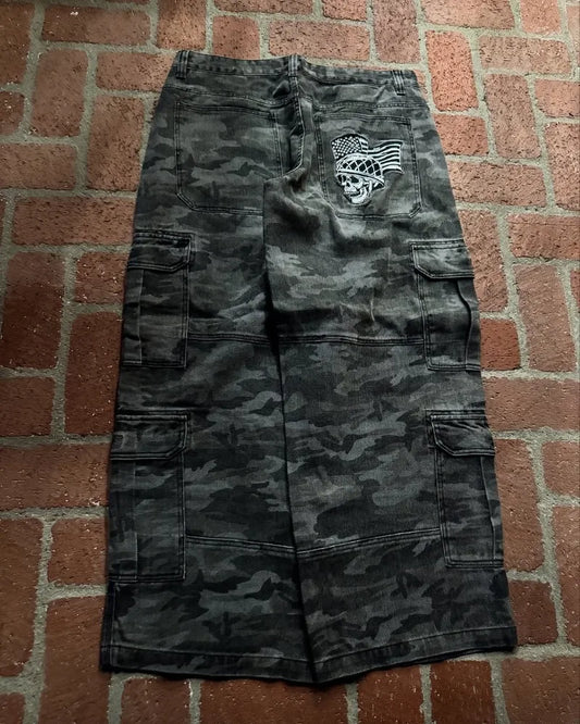 Graveyard Shift Cargo – Gothic Punk Wide-Leg Y2K Jeans for Rebels Who Don’t Compromise