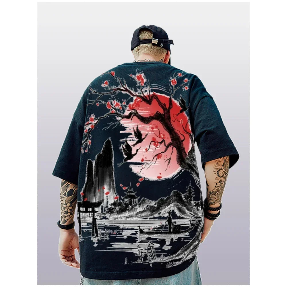 DEATHBLOSSOM 3D Oversized Street T-Shirt – Heavy Print, Plum Bloom Chaos, Japanese Rock Show Vibe for Daily Destruction - Premium tee from dsers - Just $32.22! Shop now at Lizard Vigilante